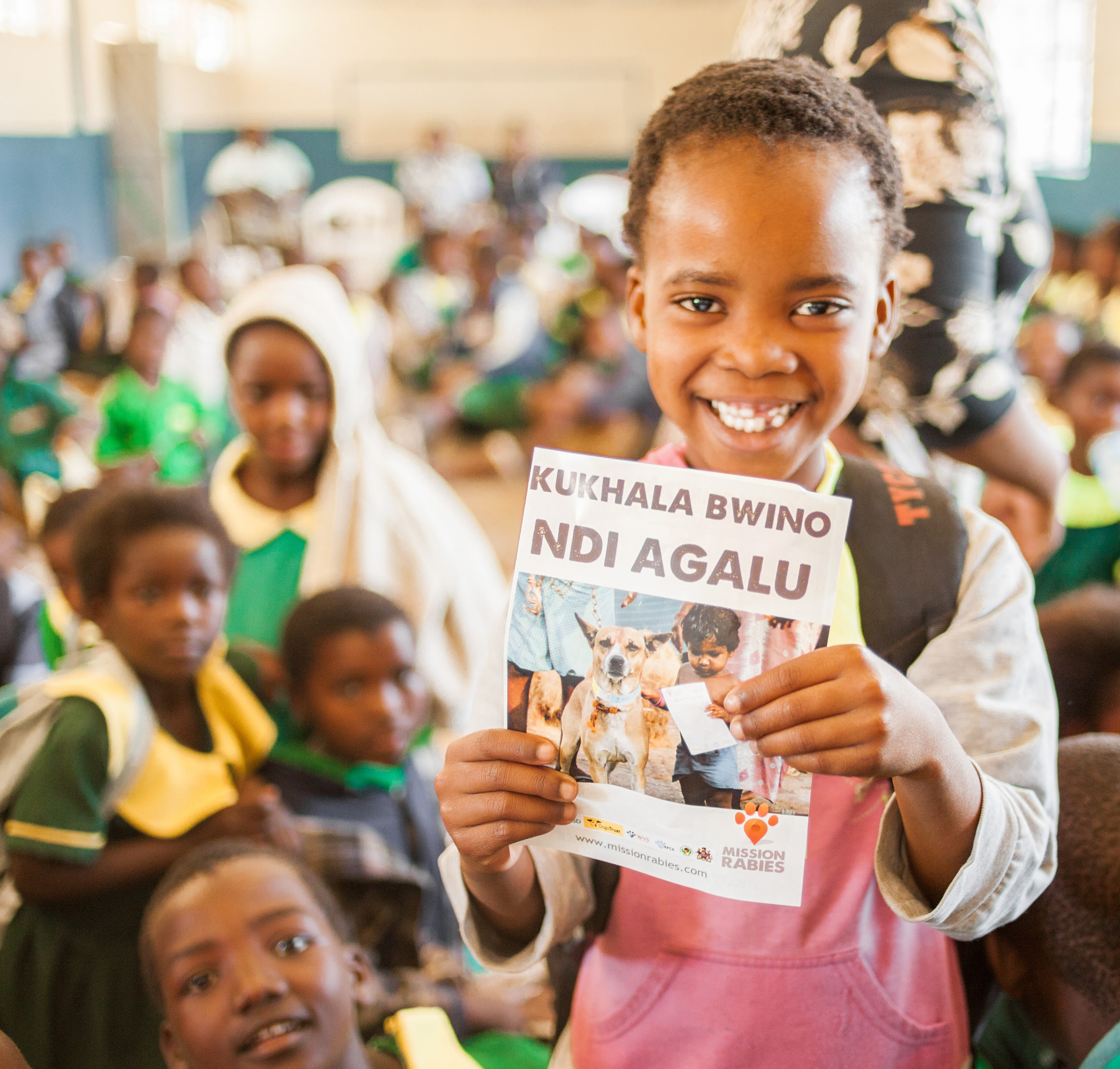 A child with informational leaflet